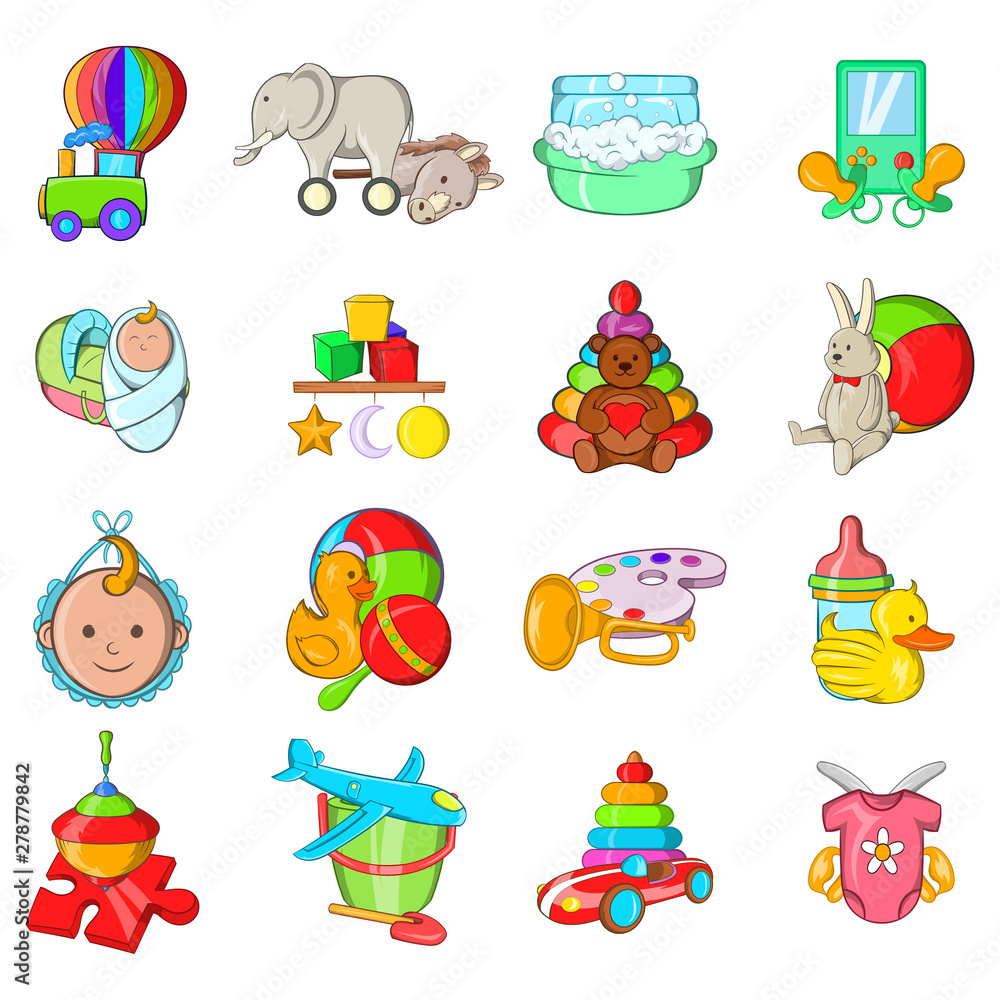 Childish icons set. Cartoon set of 16 childish vector icons for web isolated on white background Childish icons set. Cartoon set of 16 childish vector icons for web isolated on white background