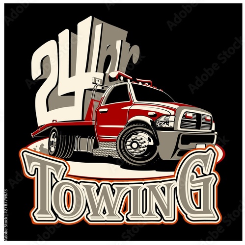 Cartoon tow truck isolated on black background