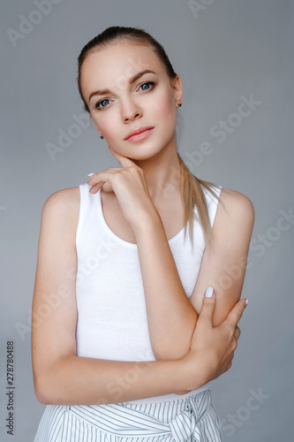 beauty fashion portrait young woman with clear skin