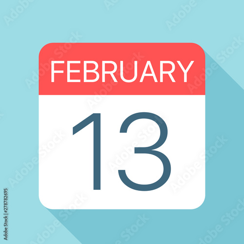 February 13 - Calendar Icon. Vector illustration of one day of month