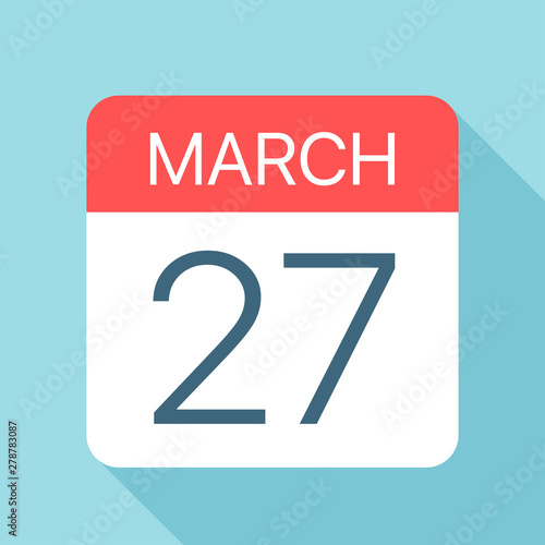 March 27 - Calendar Icon. Vector illustration of one day of month