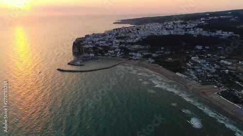 Aerial view of Peschici  sunrise, a country on the sea in Puglia in Italy