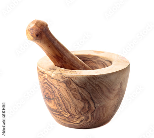 Cuadro en lienzo Wooden mortar and pestle isolated on a white background.