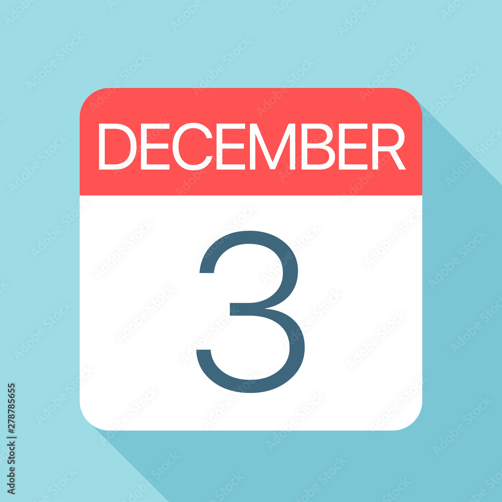 December 3 - Calendar Icon. Vector illustration of one day of month December 3 - Calendar Icon. Vector illustration of one day of month