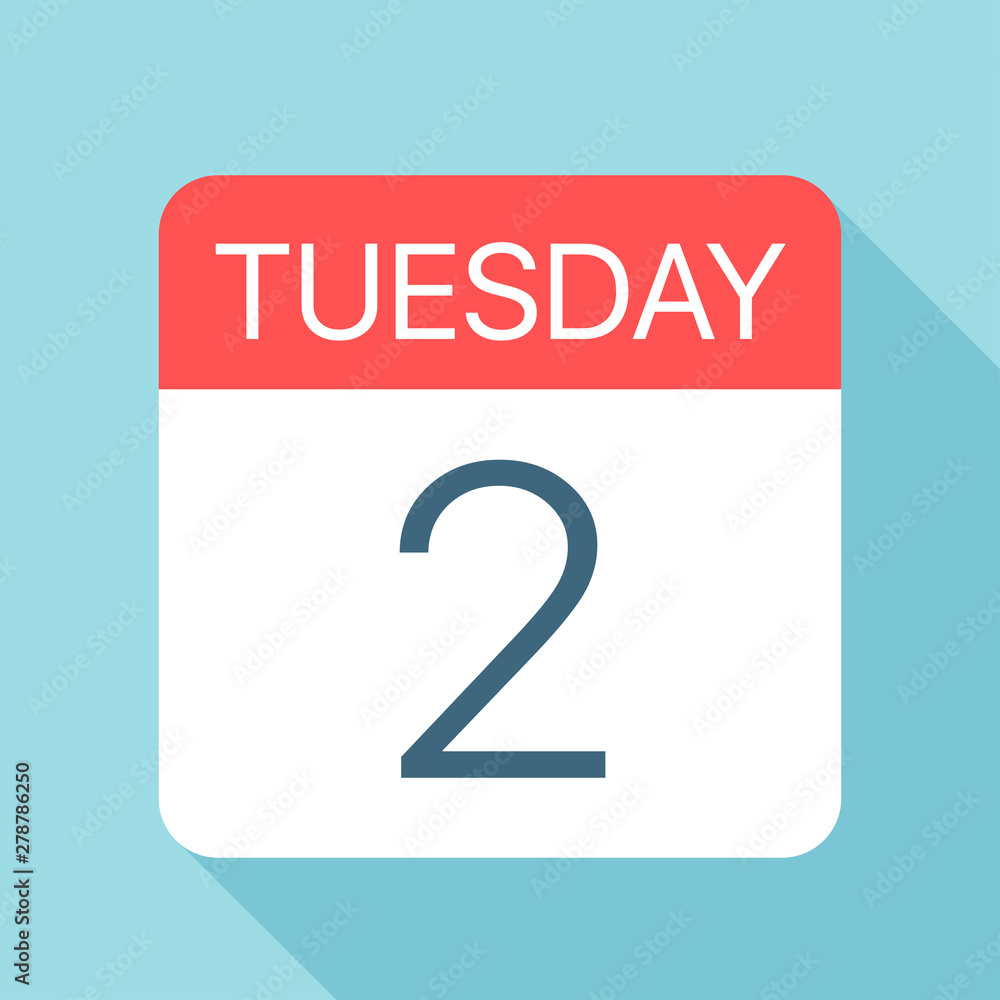 Tuesday 2 - Calendar Icon. Vector illustration of week day paper leaf. Calendar Template Tuesday 2 - Calendar Icon. Vector illustration of week day paper leaf. Calendar Template