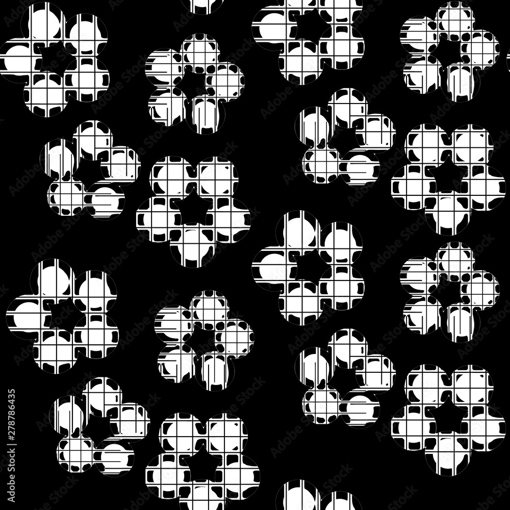 Seamless pattern retro design. Black and white print with glowing grids and circles. Watercolor effect. Suitable for bed linen, leggings, shorts and fashion industry. Seamless pattern retro design. Black and white print with glowing grids and circles. Watercolor effect. Suitable for bed linen, leggings, shorts and fashion industry.