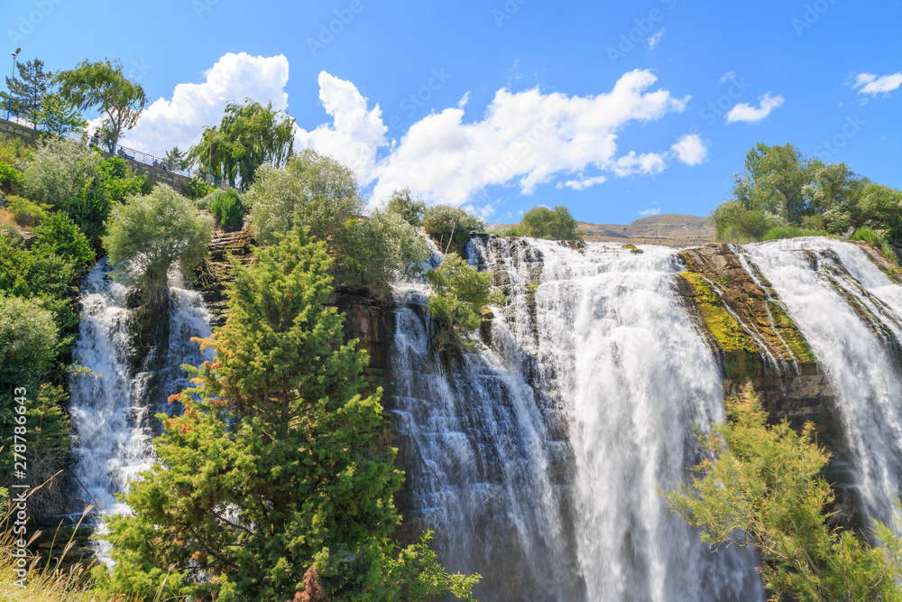 Tortum (Uzundere) waterfall from middle part in summer season in Erzurum, Turkey