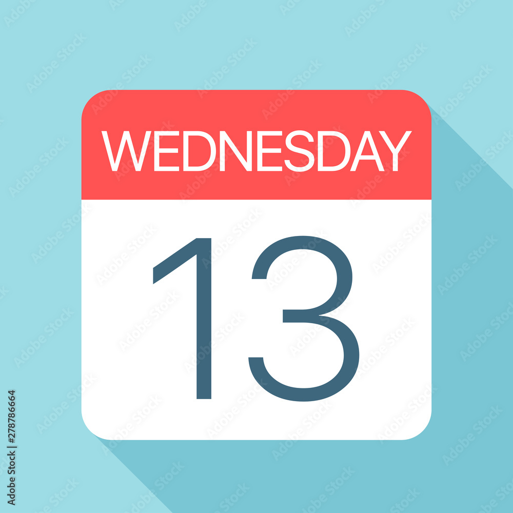 Fototapeta premium Wednesday 13 - Calendar Icon. Vector illustration of week day paper leaf. Calendar Template