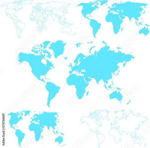 set of world maps on white background