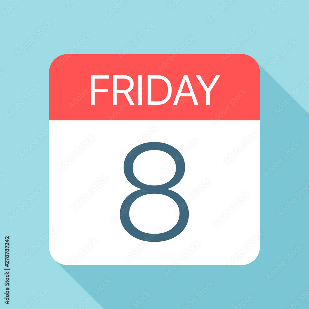 Friday 8 - Calendar Icon. Vector illustration of week day paper leaf. Calendar Template Friday 8 - Calendar Icon. Vector illustration of week day paper leaf. Calendar Template