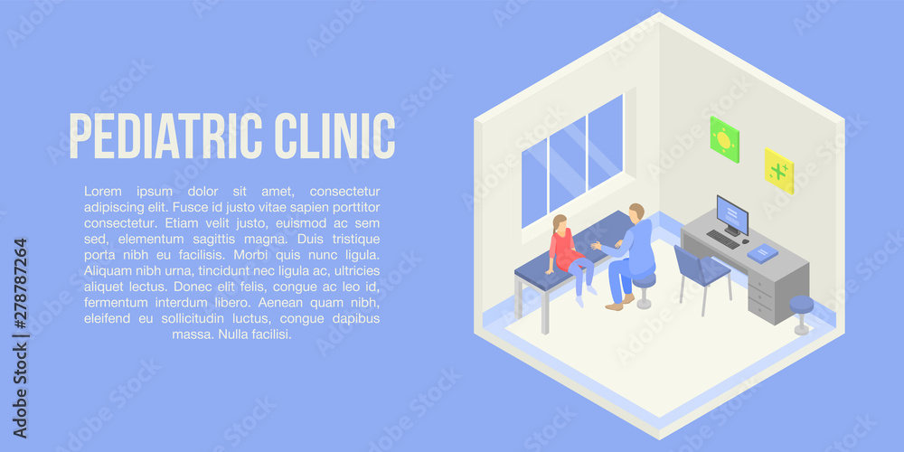 Pediatric clinic concept banner. Isometric illustration of pediatric clinic vector concept banner for web design