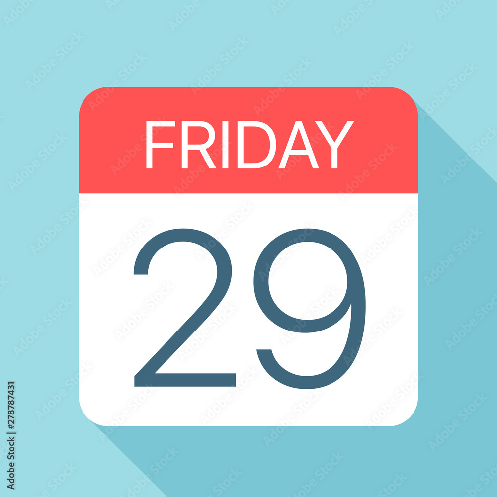 Friday 29 - Calendar Icon. Vector illustration of week day paper leaf. Calendar Template Friday 29 - Calendar Icon. Vector illustration of week day paper leaf. Calendar Template