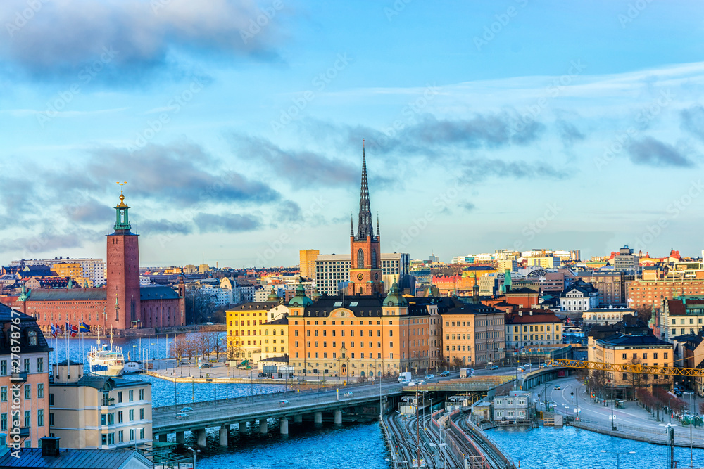 Fototapeta premium Cityscapes of the city of Stockholm and a panoramic view of the Old Town (Gamla Stan) in Stockholm, the capital of Sweden