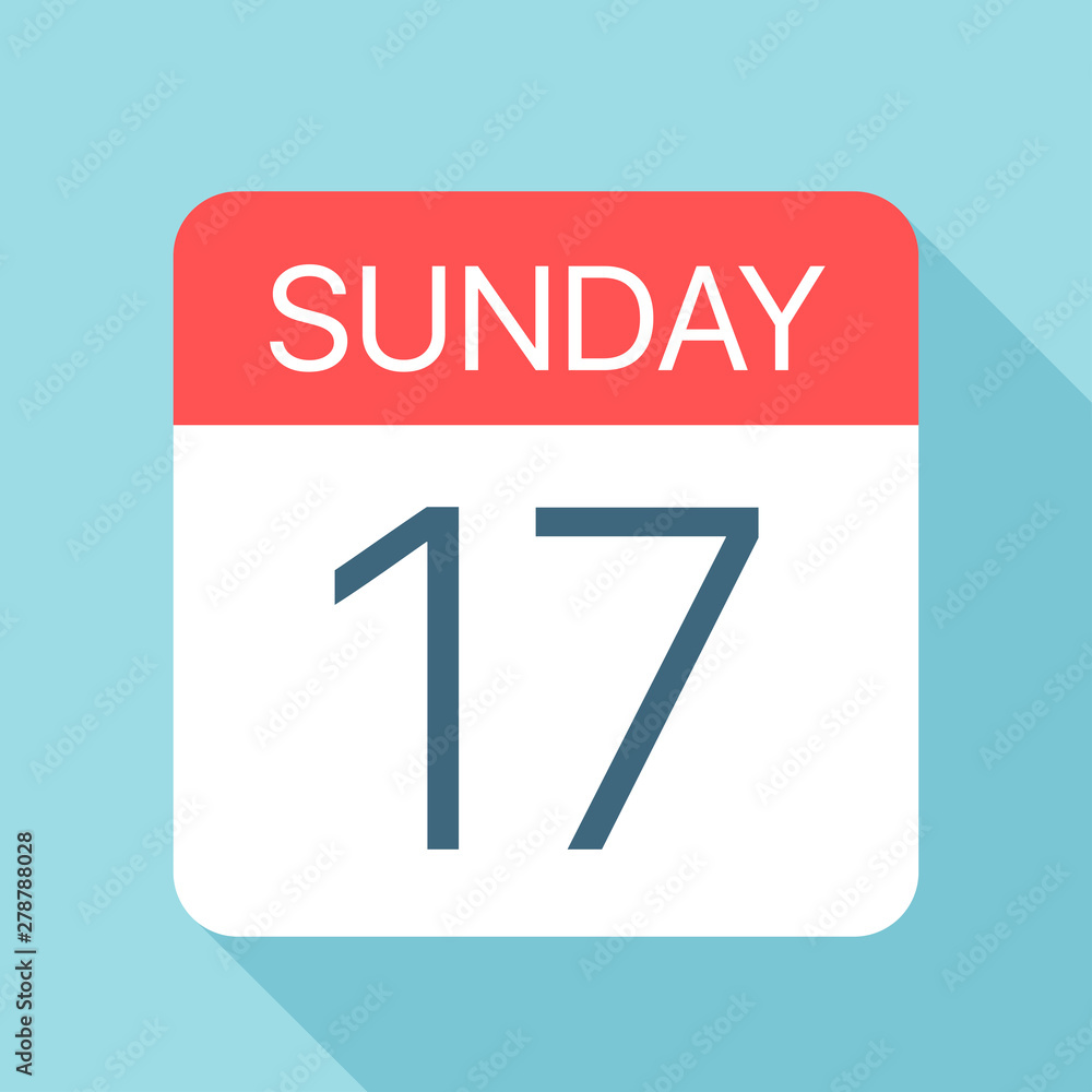 Fototapeta premium Sunday 17 - Calendar Icon. Vector illustration of week day paper leaf. Calendar Template