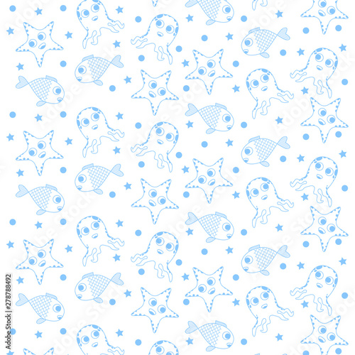 seamless pattern with sea inhabitants