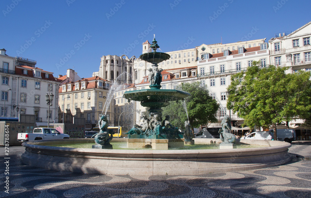 Central square in Lisbon. Portugal in the summer.	