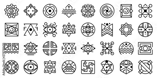 Alchemy icons set. Outline set of alchemy vector icons for web design isolated on white background