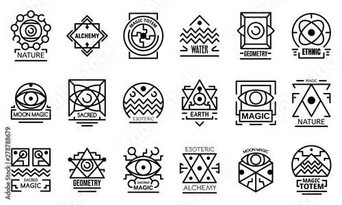 Geometric alchemy icons set. Outline set of geometric alchemy vector icons for web design isolated on white background