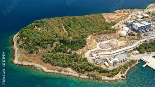 Aerial drone photo of famous industrial sewage treatment plant of Attica area located in islet of Psitaleia, Greece photo