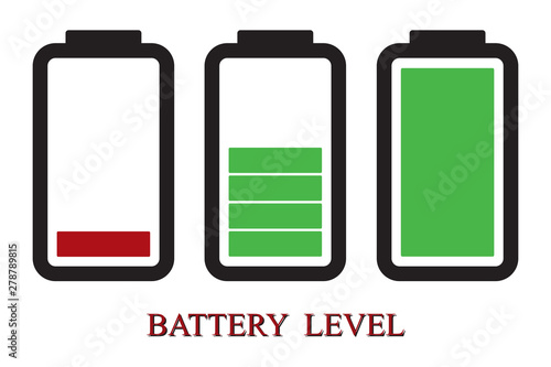 Battery charging icon, logo, battery level symbol. Vector illustration isolated.