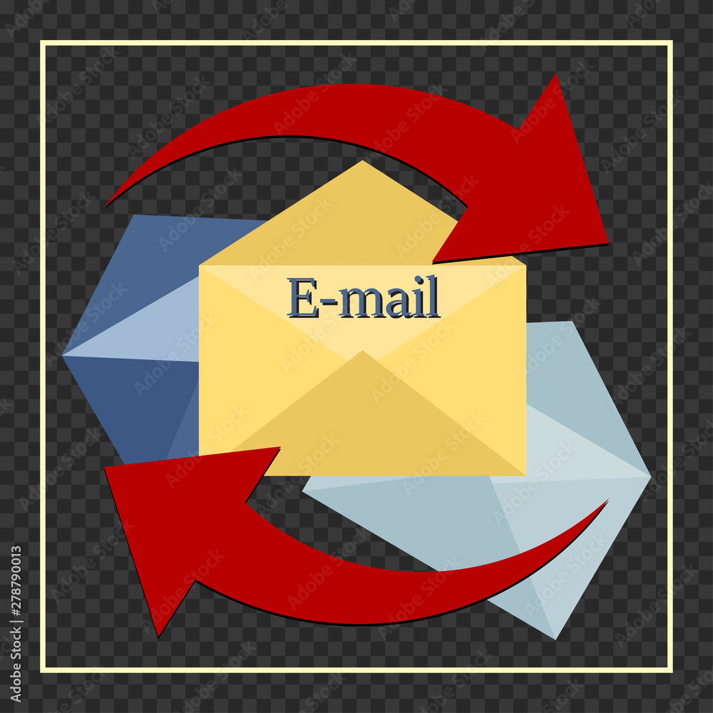 Email icon. Symbol of modern technology. Vector illustration of a collection of elements of envelopes and arrows on a transparent background.