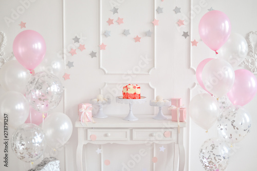 Decorations for birthday party. A lot of balloons. 