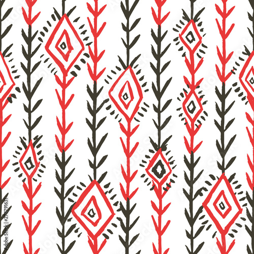 Geometric moroccan rug ornament in red and black. Seamless vector pattern