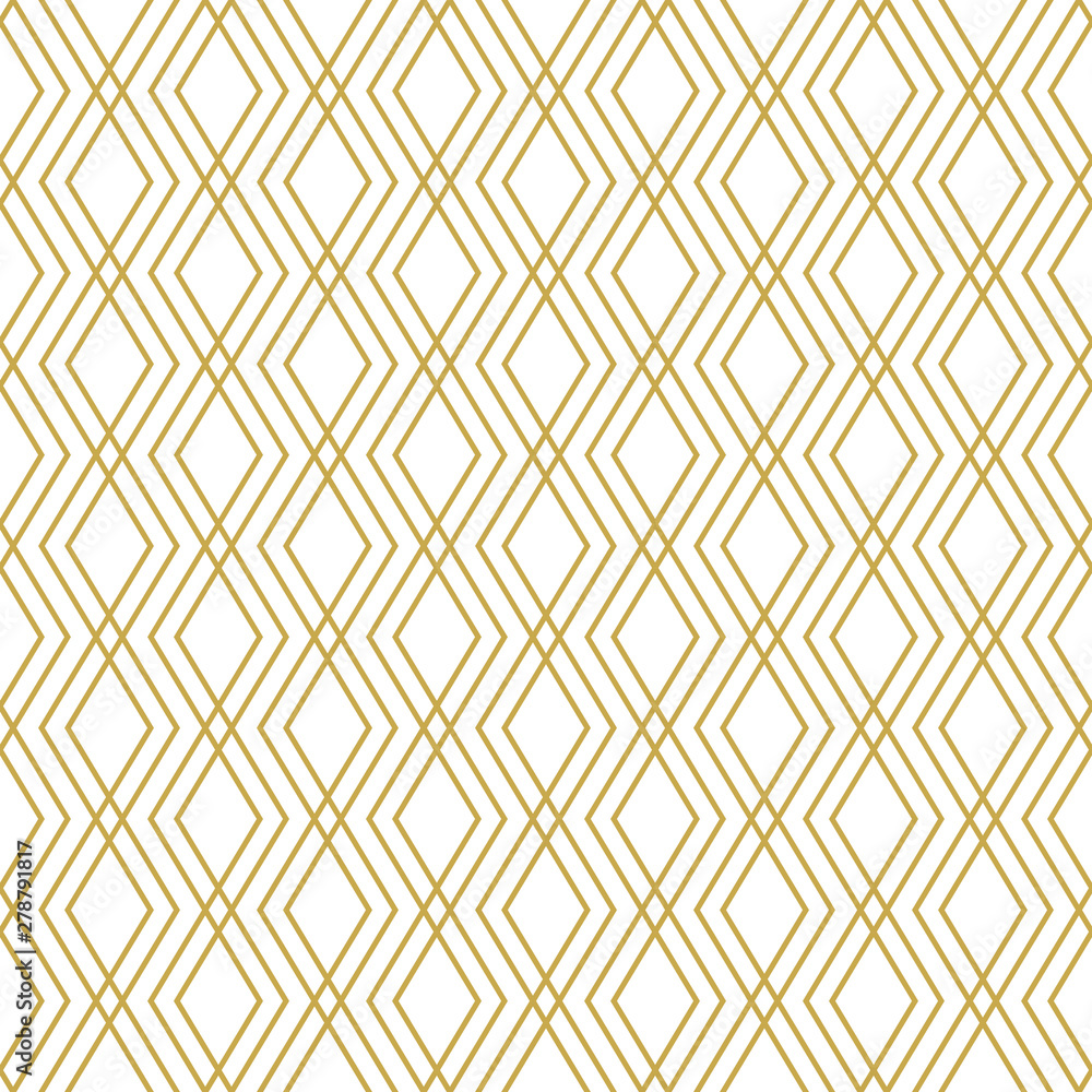 Fototapeta premium Seamless geometric vector pattern with linear rhombuses in gold color