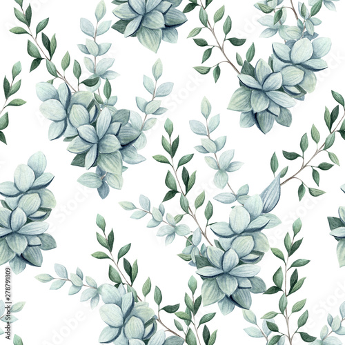 Seamless Pattern of Watercolor Wild Herbs