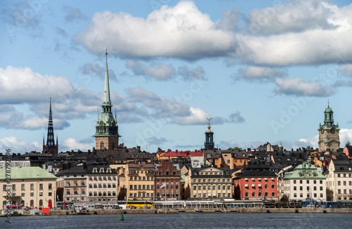 View of Gamla Stan from the sea side in sunny weather. Stockholm, Sweden.