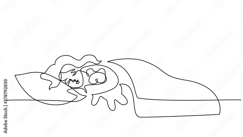 Sleeping little girl with bear Vector illustration