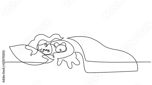 Sleeping little girl with bear Vector illustration
