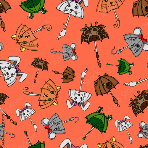 pattern umbrelles animal bearded seamless background colorful illustration vector wallpaper photo