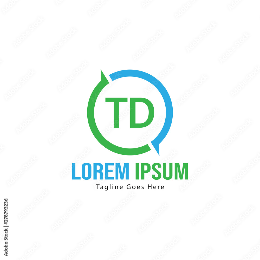 Initial TD logo template with modern frame. Minimalist TD letter logo vector illustration Initial TD logo template with modern frame. Minimalist TD letter logo vector illustration