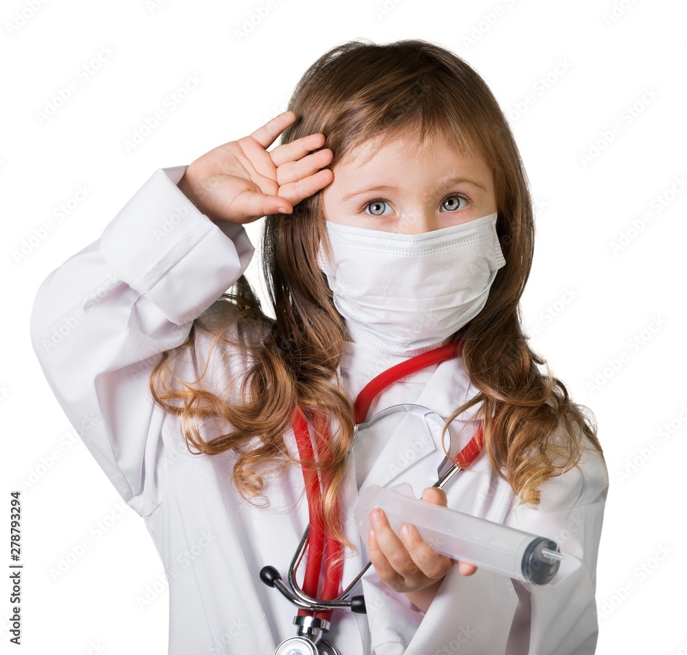 Little girl plays doctor. Little girl plays doctor.