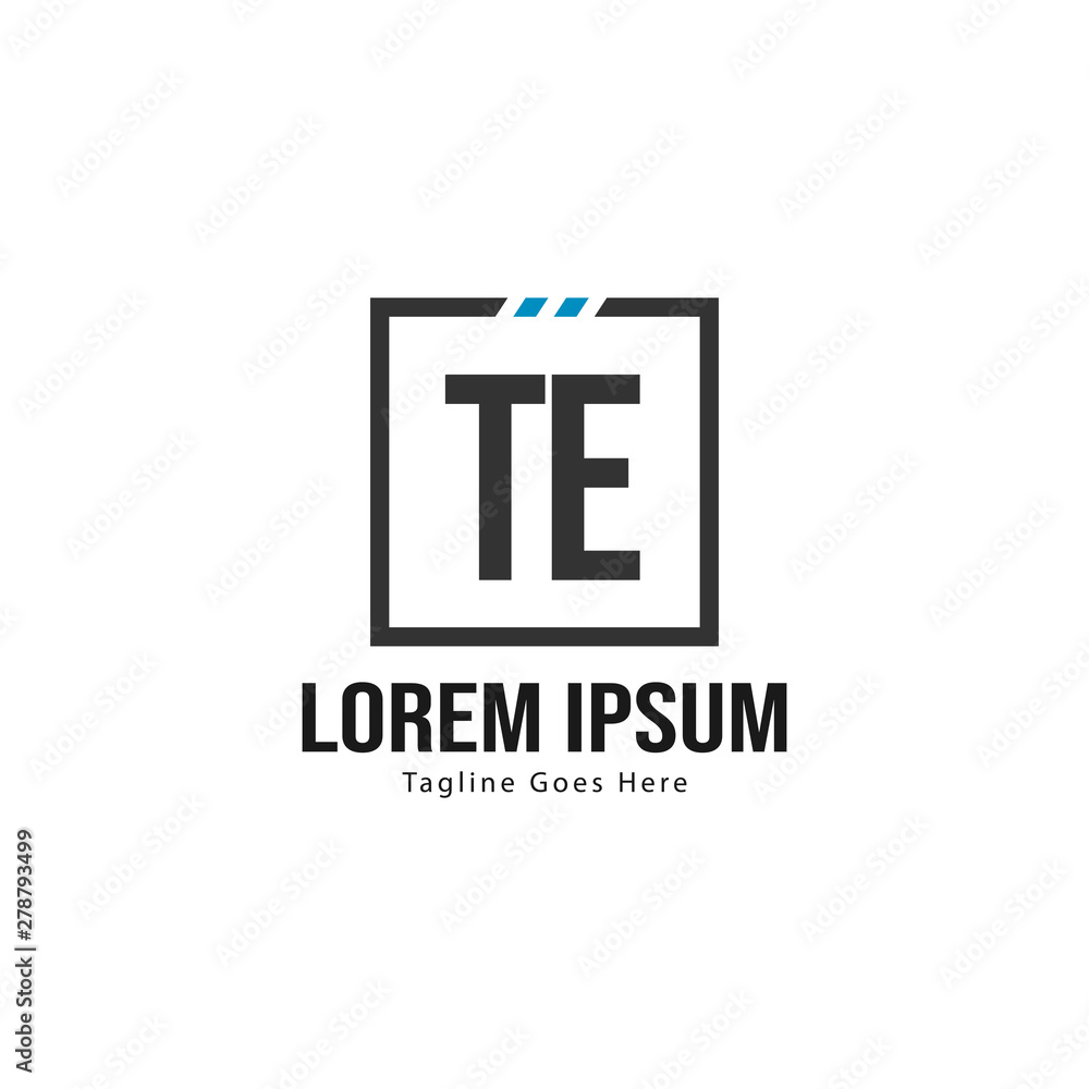 Initial TE logo template with modern frame. Minimalist TE letter logo vector illustration