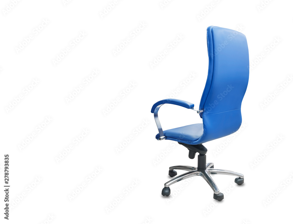 The backe view of office chair from blue leather. Isolated over white The backe view of office chair from blue leather. Isolated over white