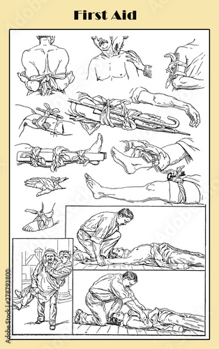 Wallpaper Mural First aid table : assistance injured in accidents, chest compression for resuscitation Torontodigital.ca