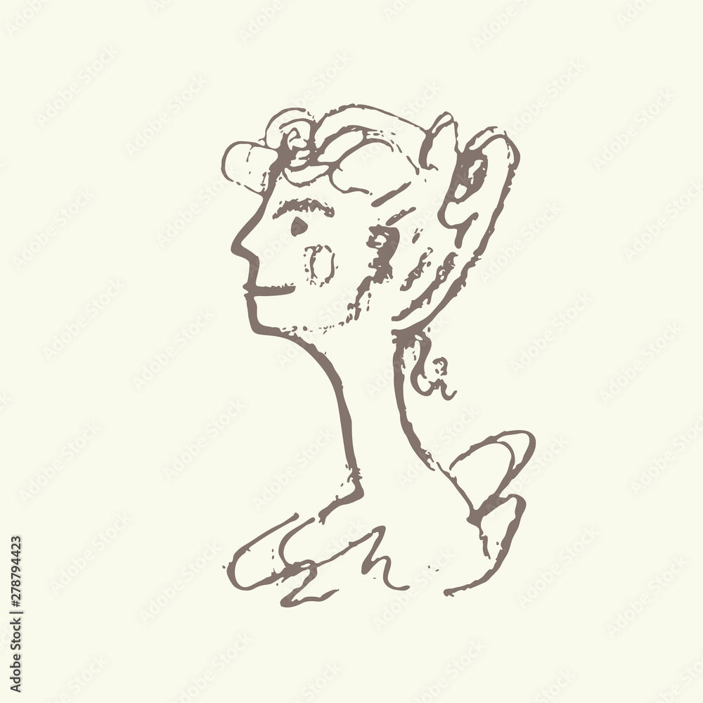 Naklejka premium Drawing sketch woman portrait face in profile. Styling hairstyle 19th century. Imitation of pencil drawing quick drawing free hand.