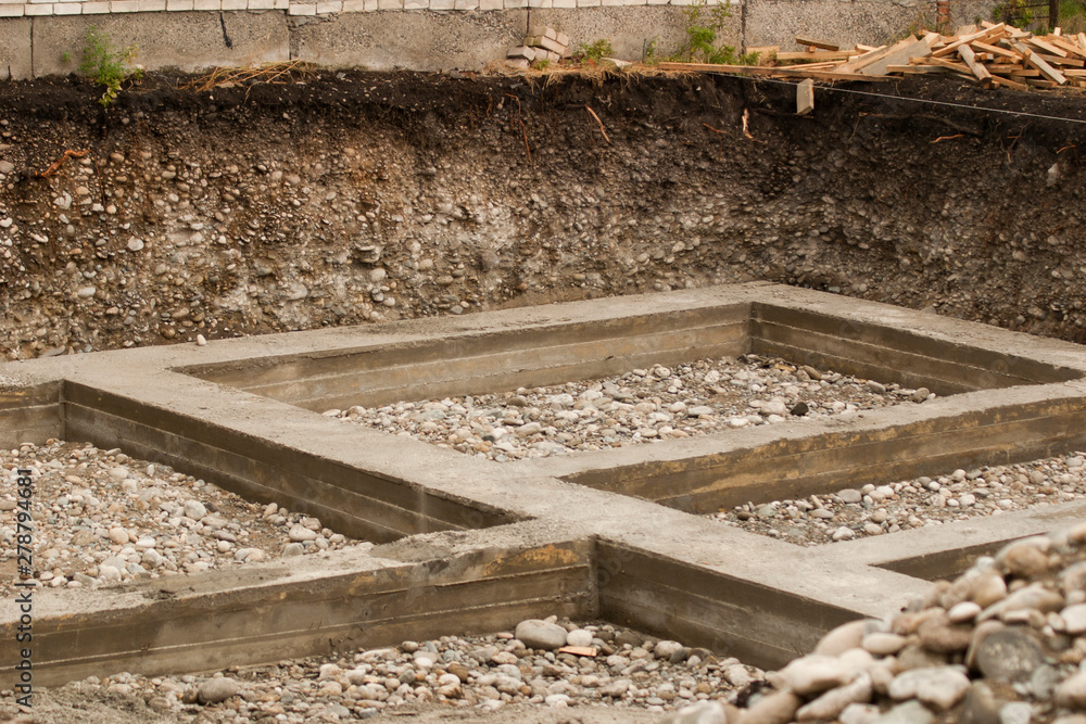 The foundation of the house after removing the formwork. Home construction The foundation of the house after removing the formwork. Home construction