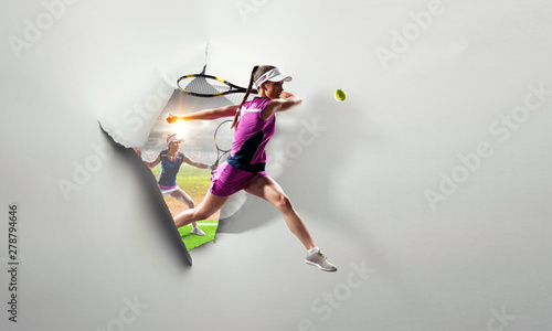 Paper breakthrough hole effect and tennis player © Sergey Nivens