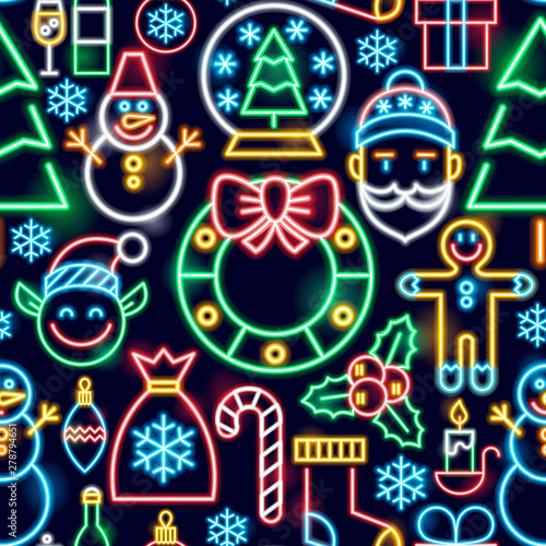 Christmas Neon Seamless Pattern