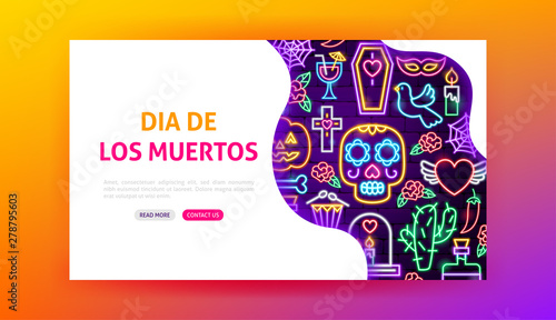 Dia De Los Muertos Neon Landing Page