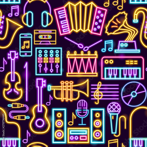 Music Neon Seamless Pattern