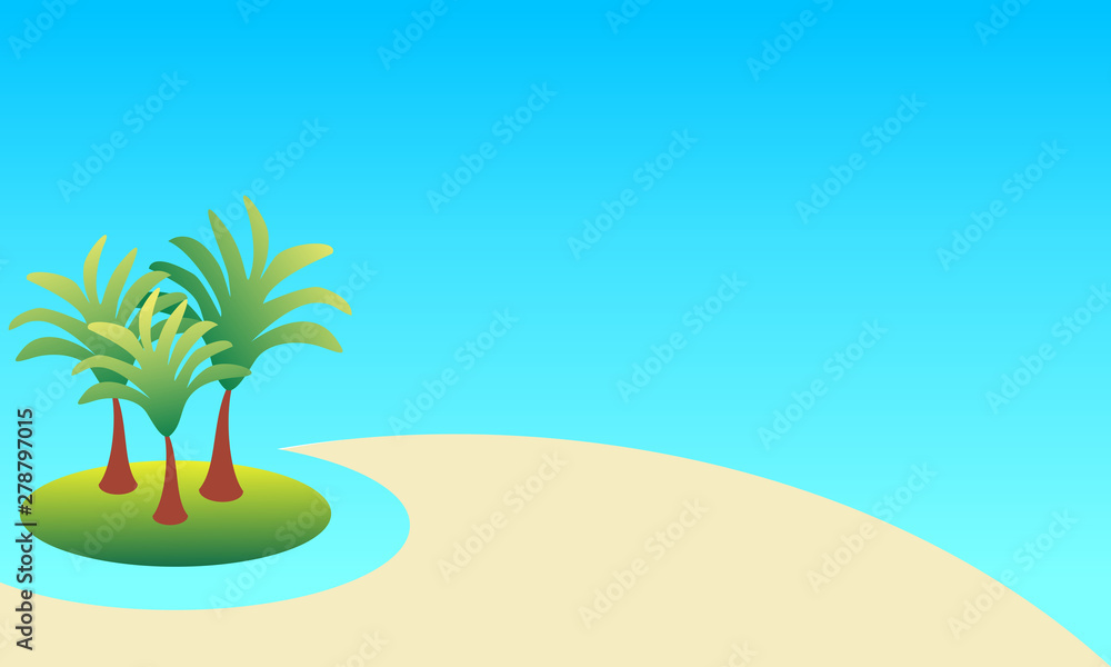 Summer landscape background tropical sea beach with a palm trees. Summer sea view. Vector graphic illustration.