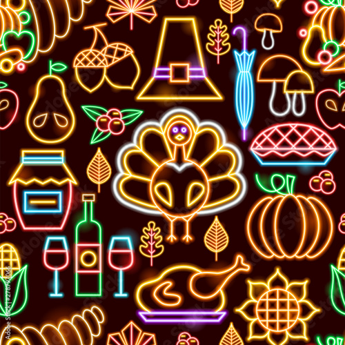 Thanksgiving Neon Seamless Pattern