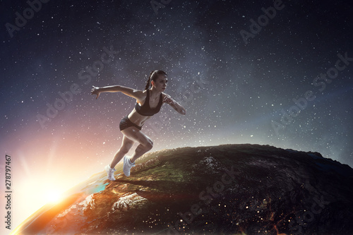 Abstract concept of running young sportswoman