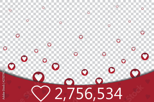 Counter Notification Icon on transparent background. Follower. Icon likes symbol, button, ui, web. Social media likes. Vector illustration