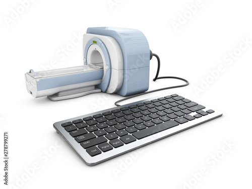 3d illustration of keyboard and MRI machine