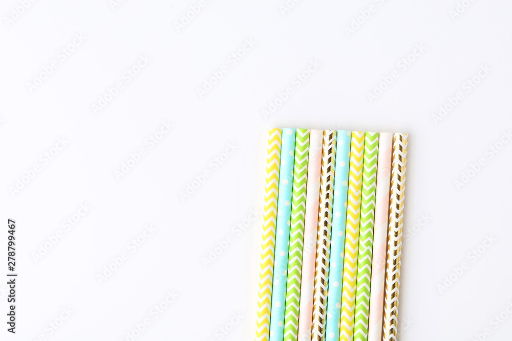 Colorful paper straws on white background Colorful paper straws on white background